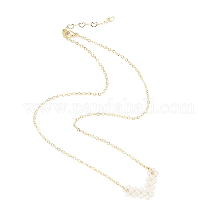 Shell Pearl Heart Pendtant Necklace with Brass Chains NJEW-TA00089-1