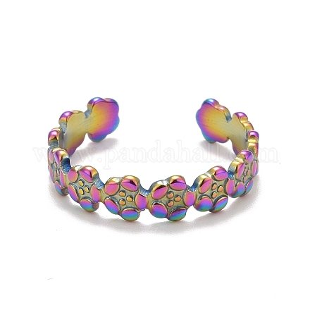 Chapado en iones de color del arco iris (ip) 304 anillo de puño abierto con envoltura de flores de acero inoxidable para mujer RJEW-A005-17-1