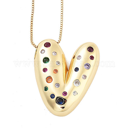 Латунные ожерелья с подвесками в виде букв из микрофибры с кубическим цирконием KK-Z069-01G-V-1