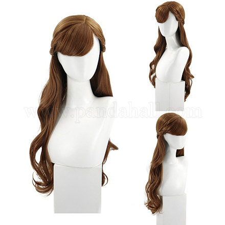 ファッション漫画甘いスタイルのコスプレ長いウェーブのかつら  耐熱高温繊維  女性のためのかつら  前髪ウィッグ  砂茶色  29.5インチ（75cm） OHAR-I015-10-1