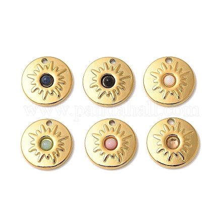 Плоские круглые подвески из натурального смешанного камня STAS-F312-14G-1