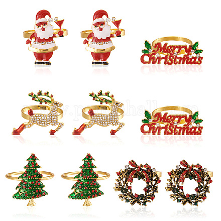 Mega pet 10pcs 5 anillos de servilleta de esmalte de aleación de tema navideño de estilo AJEW-MP0001-31-1