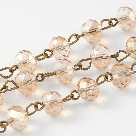 Catene di perle rondelle sfaccettate in vetro placcato a mano per la realizzazione di bracciali collane AJEW-JB00145-05-1