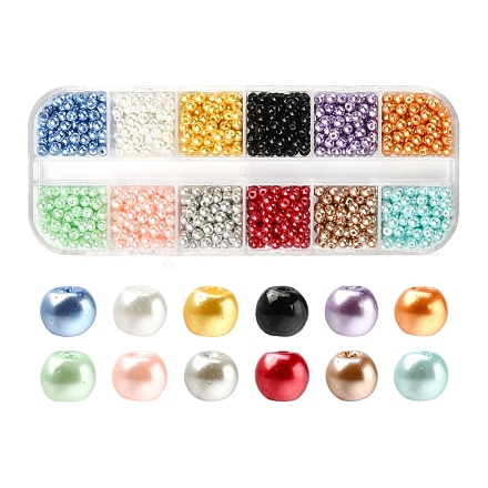 1200 Stück 12-farbig backlackierte perlmuttfarbene Glasperlen HY-YW0001-06-1
