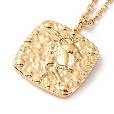 Placage ionique (ip) 304 carré en acier inoxydable avec collier pendentif cupidon pour femme NJEW-E014-03G-1