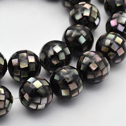 Mosaic Style Faceted Round Natural Abalone Shell/Paua Shell Beads Strands SSHEL-N012-04-12mm-1