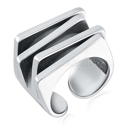 925 anillo de puño abierto rectangular de varias capas de plata esterlina JR916A-1