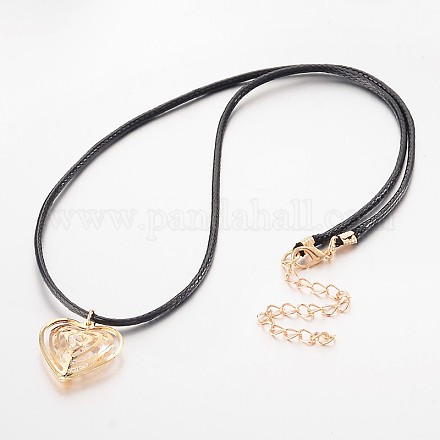 Filigree Heart Iron Glass Pendant Necklaces X-NJEW-N0044-12-1