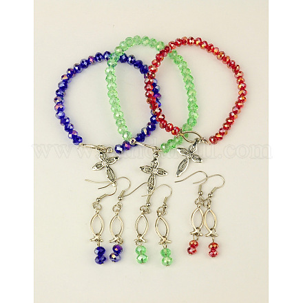 Set di gioielli in vetro per christian: bracciali e orecchini elastici SJEW-JS00442-1