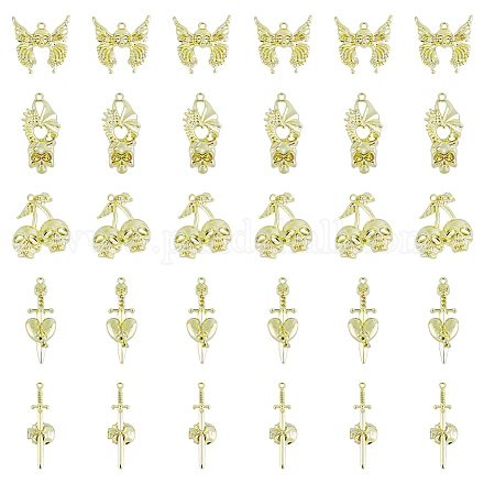 Dicosmetico 40 pz 5 stili fascini a tema halloween fascini del cranio in oro chiaro farfalla morta spada fascini del cuore piccoli fascini del cranio della ciliegia fascini della lega per gioielli che fanno ornamento di halloween FIND-DC0003-17-1