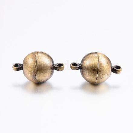 Brushed Antique Bronze Eco-Friendly Brass Round Magnetic Clasps KK-M154-12mm-35AB-NR-1