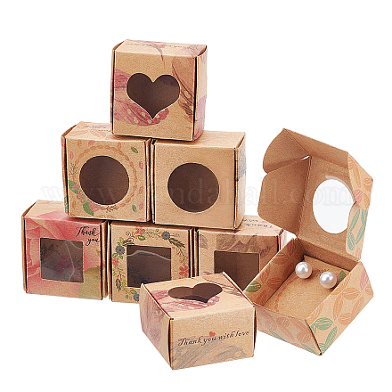 Pandahall elite 48 pz 6 scatole regalo di carta kraft creative pieghevoli quadrate in stile CON-PH0002-67-1