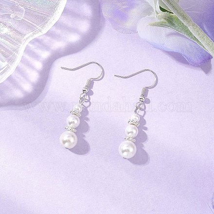 Круглые серьги-подвески с жемчужными бусинами EJEW-JE06475-1