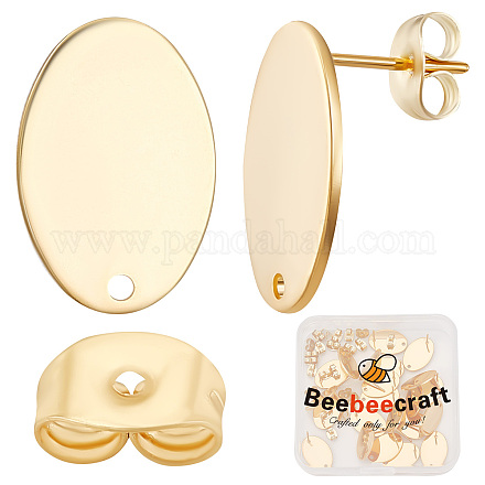 Beebeecraft 1 Box 30Pcs Stud Earring Findings 24K Gold Plated Oval Stud Earring Stud with Hole and 30Pcs Ear Nuts for Mother's Day Birthday Anniversary DIY Earrings Jewelry Making STAS-BBC0001-72-1