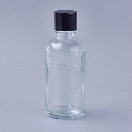 ガラスのエッセンシャルオイルボトル  PPプラスチックねじ蓋と内部プラグ付き  ブラック  9.75x3.75cm  容量：50ml（1.69液量オンス） X-MRMJ-WH0055-01-50ml-1