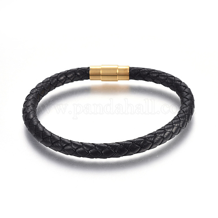 Pulseras de cordón trenzado de cuero BJEW-E352-01G-1