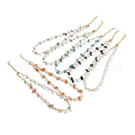 Ожерелье из смешанных драгоценных камней и пластиковых жемчужных бусин с вакуумным покрытием из натуральных и синтетических камней NJEW-B094-04G-1