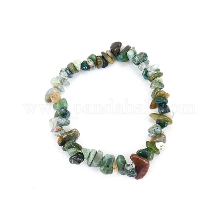 Natural Moss Agate Chips Beaded Stretch Bracelet for Women PW-WG72437-16-1