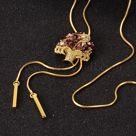 Flower Long Adjustable Alloy Rhinestone Lariat Necklaces NJEW-F193-G02-G-1