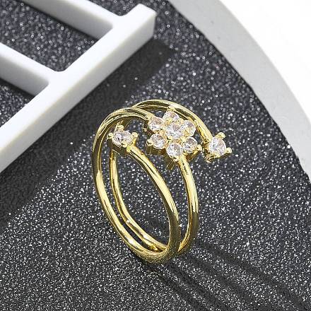 Кольца-манжеты для женщин с покрытием из латуни с микропаве из прозрачного кубического циркония RJEW-M028-83G-1