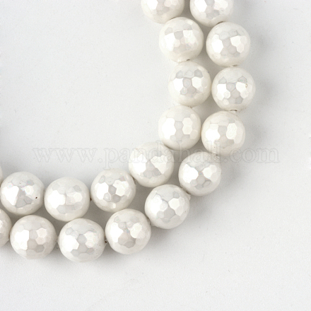 Coquille naturelle brins de perles rondes SHEL-R012-8mm-01-1