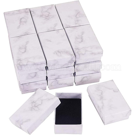 BENECREAT 20 Pack White Marble Effect Rectangle Cardboard Jewellery Pendant Boxes Gift Boxes with Sponge Insert CBOX-BC0001-22-1