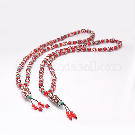 Colliers avec perles en agate tibétaine naturelle à bijoux bouddhistes NJEW-F131-32-1