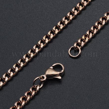 Men's 201 Stainless Steel Cuban Link Chain Necklaces NJEW-T012-04A-66-RG-1