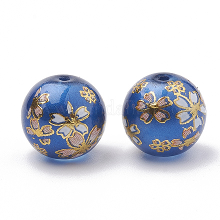 Flower Picture Printed Glass Beads GLAA-Q071-02B-1