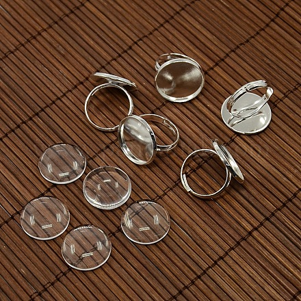 18mm Clear Domed Glass Cabochon Cover and Brass Pad Ring Bases for DIY Portrait Ring Making DIY-X0130-S-1