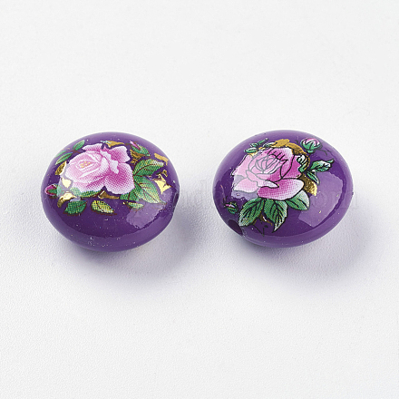 Perles de résine imprimées de fleurs RESI-E010-B02-1