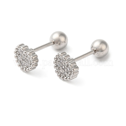 Серьги-гвоздики в форме сердца с бантом из латуни с микропаве из прозрачного кубического циркония EJEW-L289-03P-05-1