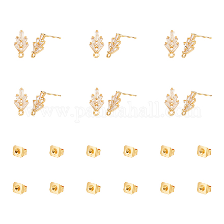 12 шт. латунная фурнитура для сережек-гвоздиков из кубического циркония в форме листа KK-UN0002-28-1