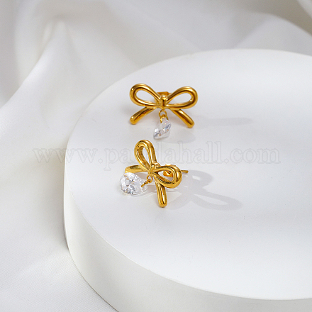 Серьги-гвоздики в форме капли из нержавеющей стали с прозрачным кубическим цирконием ET2385-2-1