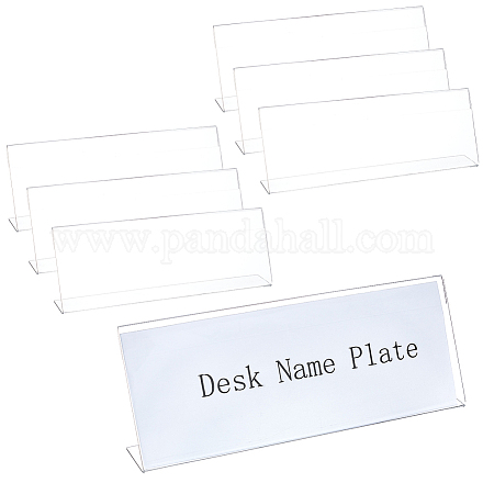 Benecreat 6 pièces plaques nominatives de bureau en acrylique avec film protecteur 2x11x4 pouces support de signe de bureau transparent en forme de l pour le bureau AJEW-WH0033-14B-1