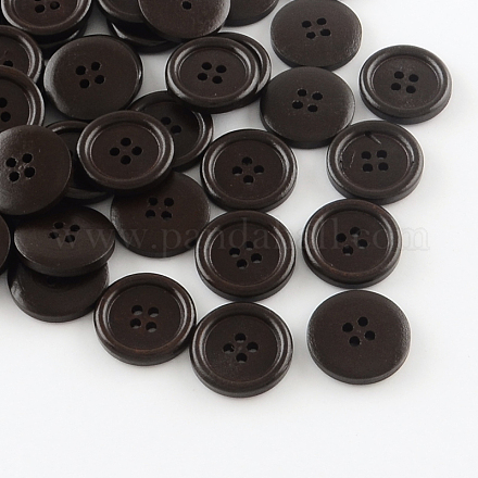 4ホールフラットラウンド木製のボタンを染め  ココナッツブラウン  20x4mm  穴：2mm BUTT-R035-019-1