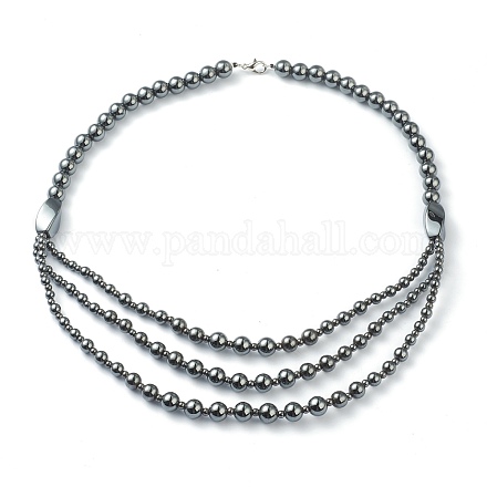Non-Magnetic Synthetic Hematite Beades 3 Layer Necklaces NJEW-H307-02-1