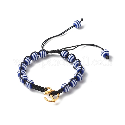 Полосатый круглый плетеный браслет из бисера из смолы для девочек-подростков BJEW-JB06783-1