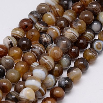 Natural Striped Agate/Banded Agate Beads Strands G-G582-10mm-04-1