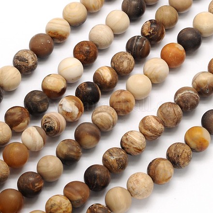 Dépoli rondes naturelles pétrifiés perles de bois brins X-G-N0166-71-6mm-1