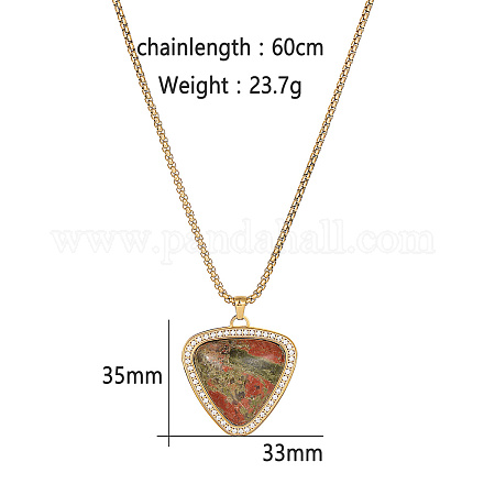 Ожерелья с подвеской в виде сердца из нержавеющей стали золотистого тона с натуральным унакитом LT1707-1-1