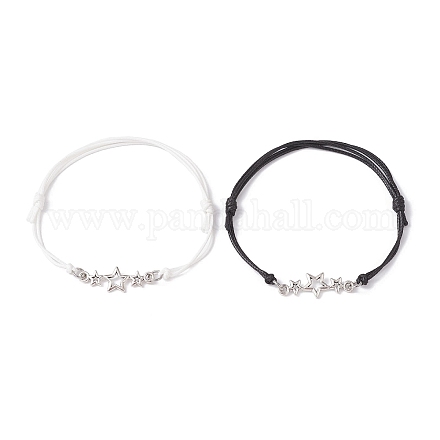 2Pcs 2 Color Triple Star Zinc Alloy Link Bracelets Set BJEW-JB09977-01-1