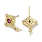 Brass Cubic Zirconia Rhombus Stud Earring Findings, Cadmium Free & Nickel Free & Lead Free, with 925 Sterling Silver Pins, Real 14K Gold Plated, 19x12x2.5mm, Pin: 0.5x12mm