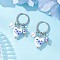 Heart 304 Stainless Steel Hoop Earrings, with Porcelain Beads & Cultured Freshwater Pearl Beads, Stainless Steel Color, 44mm