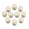 Alloy Enamel Beads, Cadmium Free & Lead Free, Light Gold, Flat Round with Alphabet, White, Letter.B, 8x4mm, Hole: 1.5mm