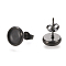 304 Stainless Steel Stud Earring Settings, with Ear Nuts, Flat Round, Electrophoresis Black, 10.5mm, Pin: 0.8mm, Tray: 8mm
