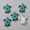 Alloy Enamel Printed Connector Charms, Tortoise Links with Flower Pattern, Platinum, Teal, 24x18x2mm, Hole: 1.5mm