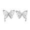 Brass with Enamel with Cubic Zirconia with Crystal Stud Earring with 925 Sterling Silver Pins, Butterfly, Platinum, 24x21mm, Pin: 0.5mm