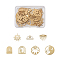 14Pcs 7 Style Brass Charms, Mixed Shapes, Raw(Unplated), 13.5~42x16~30x0.5~1mm, Hole: 1.2~3.5mm, 2pcs/style