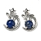 Dyed Natural Lapis Lazuli Pendants, Rabbit Charms with Rack Plating Brass Moon & Star, Platinum, Cadmium Free & Lead Free, 27.5x18x9mm, Hole: 6x2.5mm